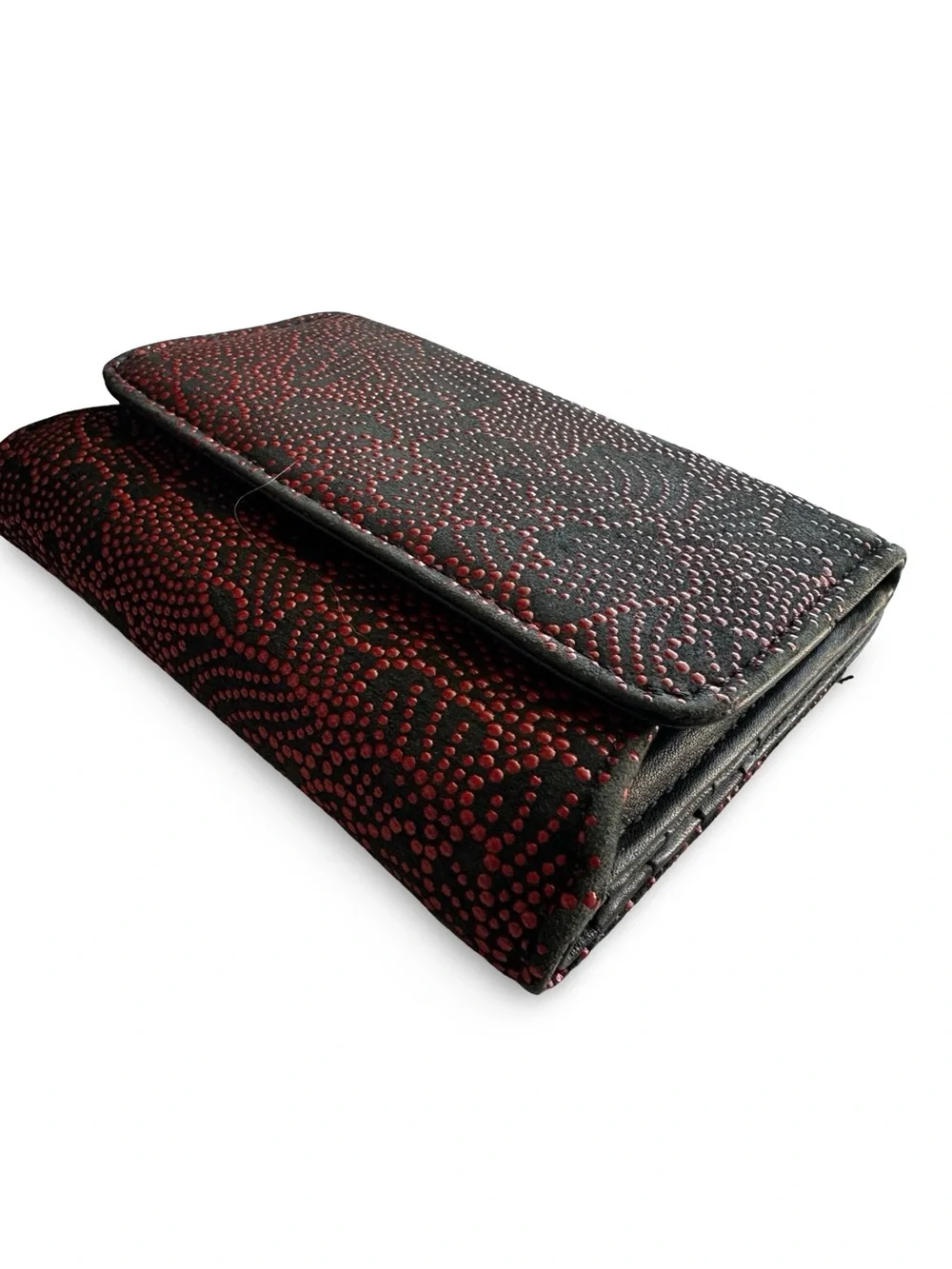 NWT Japanese Koshu Inden Deerskin Lacquer Wallet Red Hana Karakusa